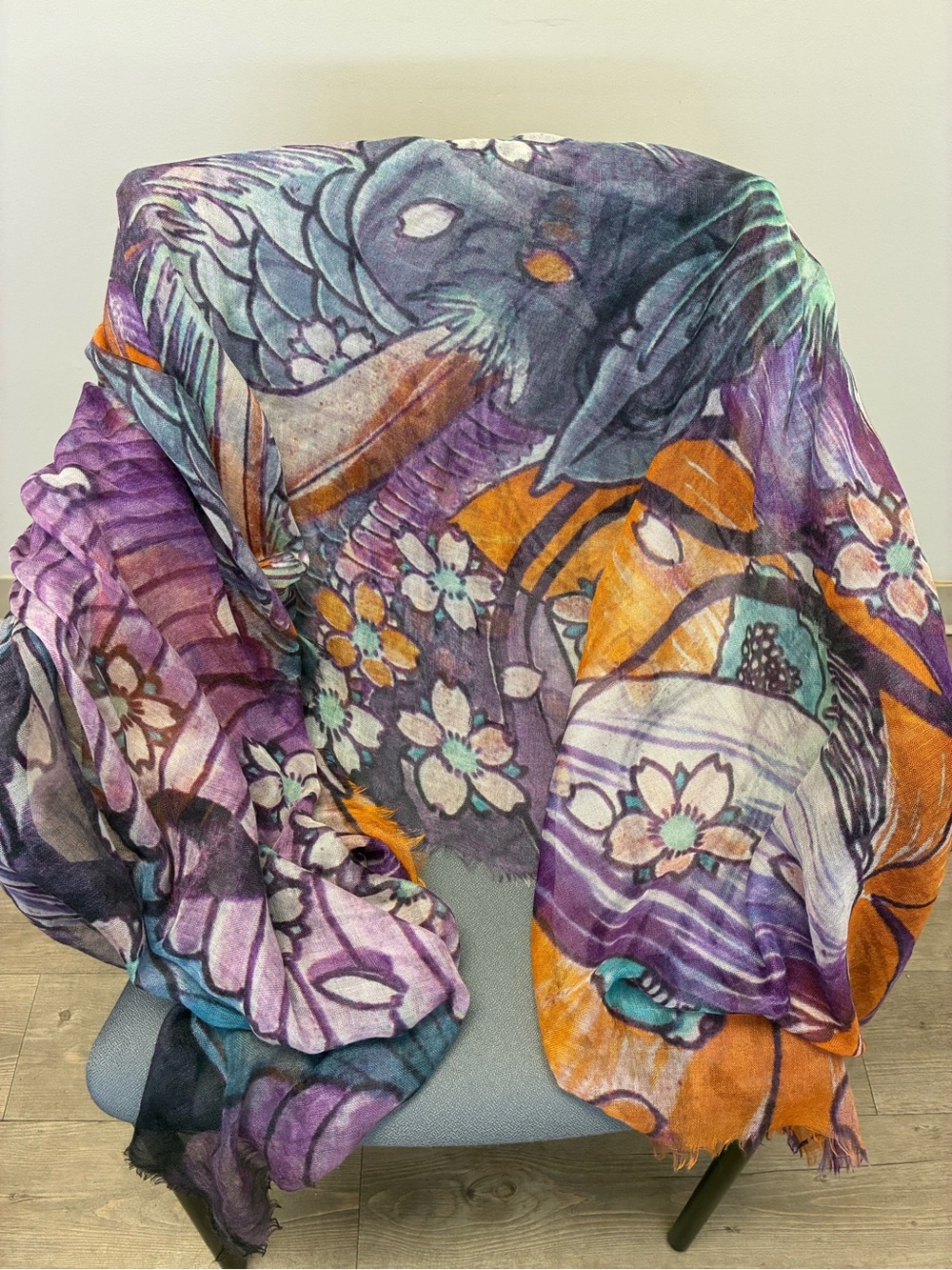 RICHIAMI Made In Italy Luxury Lightweight Scarf - Orange & Purple Frayed Fringe